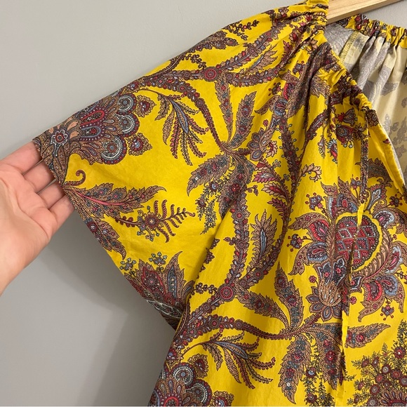 J. Crew Collection Tie-Neck Cotton Poplin Top Ratti Golden Yellow Paisley - Picture 6 of 8